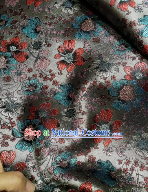 Asian Chinese Classical Flowers Pattern Design Grey Brocade Fabric Traditional Tang Suit Satin Drapery Silk Material