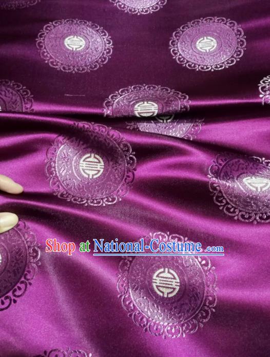 Asian Chinese Classical Auspicious Pattern Design Purple Brocade Fabric Traditional Tang Suit Satin Drapery Silk Material