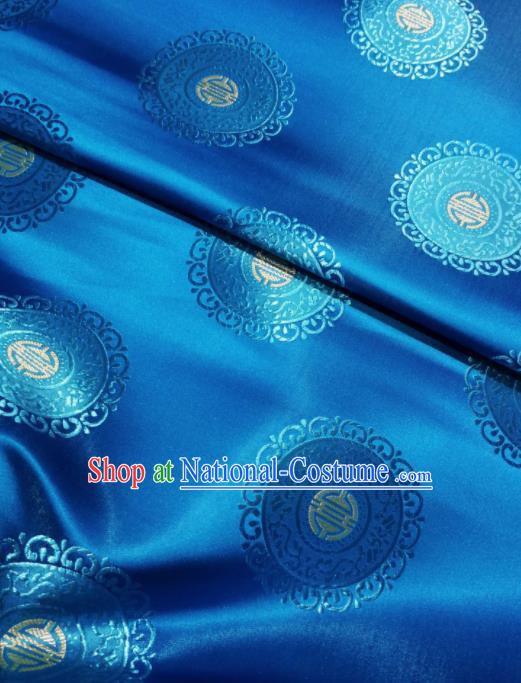 Asian Chinese Classical Auspicious Pattern Design Blue Brocade Fabric Traditional Tang Suit Satin Drapery Silk Material