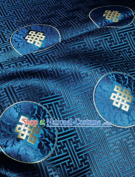 Asian Chinese Classical Lucky Pattern Design Blue Brocade Fabric Traditional Tang Suit Satin Drapery Silk Material