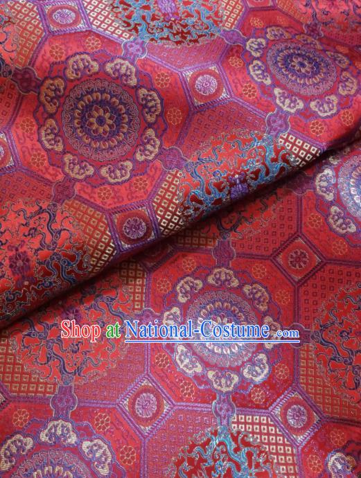 Asian Chinese Classical Pattern Design Red Brocade Fabric Traditional Tang Suit Satin Drapery Silk Material