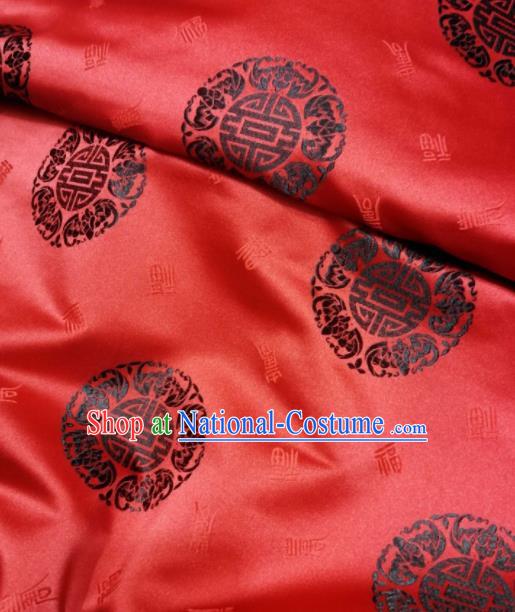 Asian Chinese Classical Longevity Pattern Design Red Brocade Fabric Traditional Tang Suit Satin Drapery Silk Material