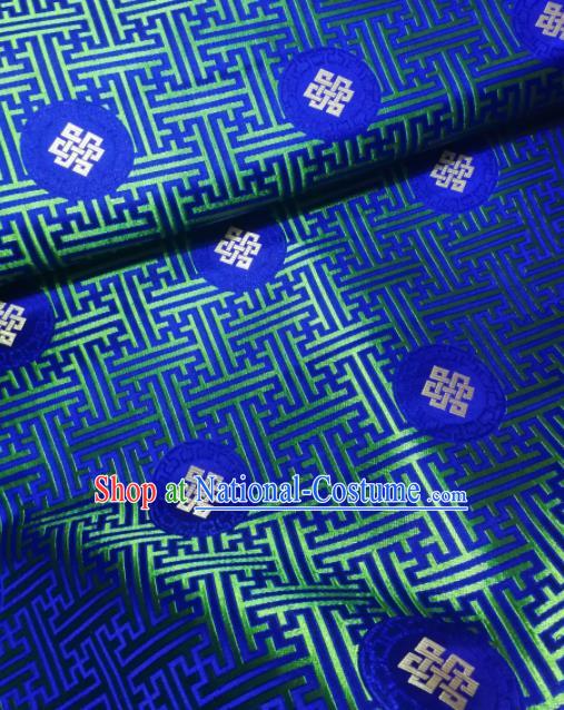 Asian Chinese Classical Lucky Knots Pattern Design Royalblue Brocade Fabric Traditional Tang Suit Satin Drapery Silk Material