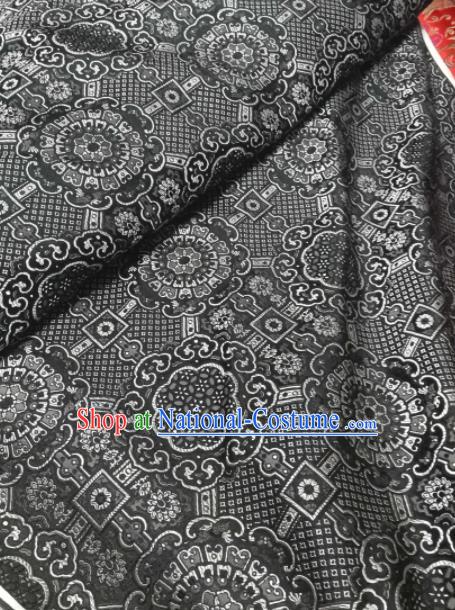 Asian Chinese Classical Galsang Flowers Pattern Design Deep Grey Brocade Fabric Traditional Tang Suit Satin Drapery Silk Material