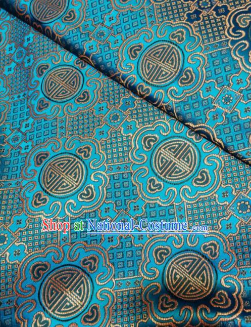 Asian Chinese Royal Pattern Design Blue Brocade Fabric Traditional Tang Suit Satin Classical Drapery Silk Material