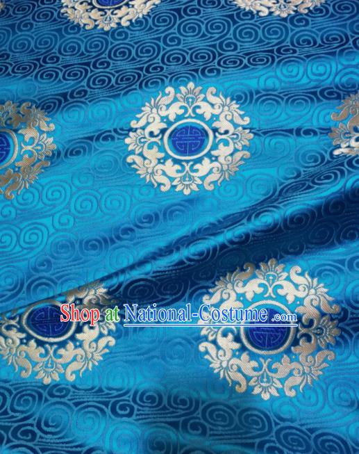 Asian Chinese Royal Pattern Design Blue Brocade Fabric Traditional Tang Suit Satin Classical Drapery Silk Material