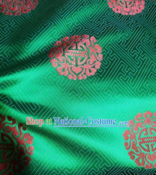 Asian Chinese Royal Propitious Pattern Design Green Brocade Fabric Traditional Tang Suit Satin Classical Drapery Silk Material