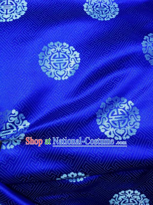 Asian Chinese Royal Propitious Pattern Design Royalblue Brocade Fabric Traditional Tang Suit Satin Classical Drapery Silk Material