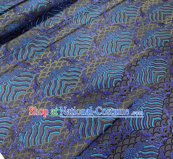 Traditional Chinese Classical Waves Pattern Design Fabric Royalblue Brocade Tang Suit Satin Drapery Asian Silk Material