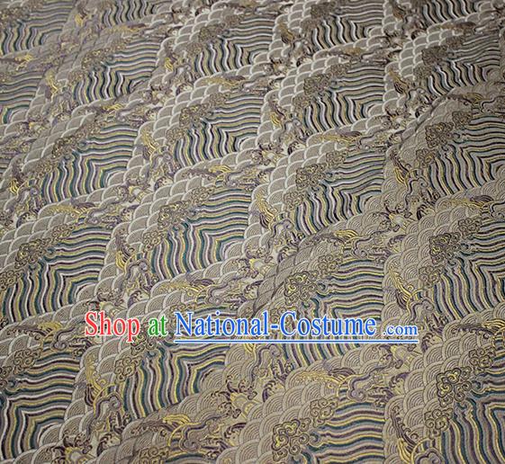 Traditional Chinese Classical Waves Pattern Design Fabric Khaki Brocade Tang Suit Satin Drapery Asian Silk Material