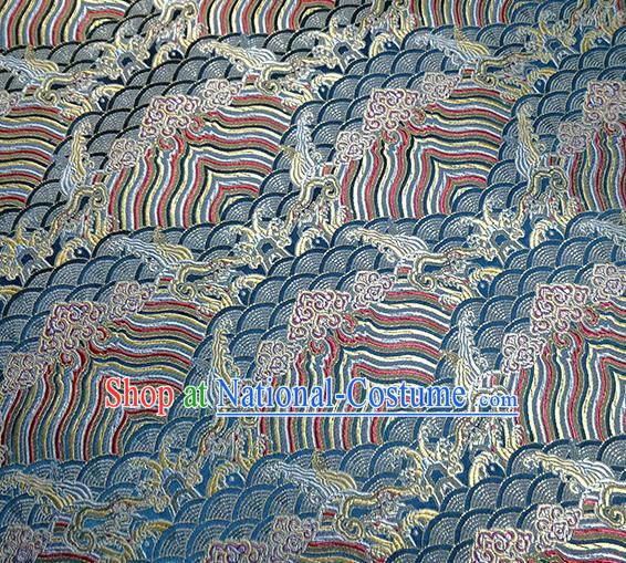 Traditional Chinese Classical Waves Pattern Design Fabric Lake Blue Brocade Tang Suit Satin Drapery Asian Silk Material