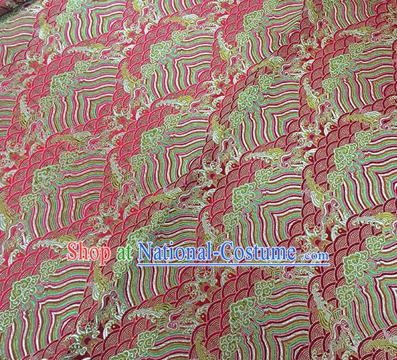 Traditional Chinese Classical Sea Waves Pattern Design Fabric Red Brocade Tang Suit Satin Drapery Asian Silk Material