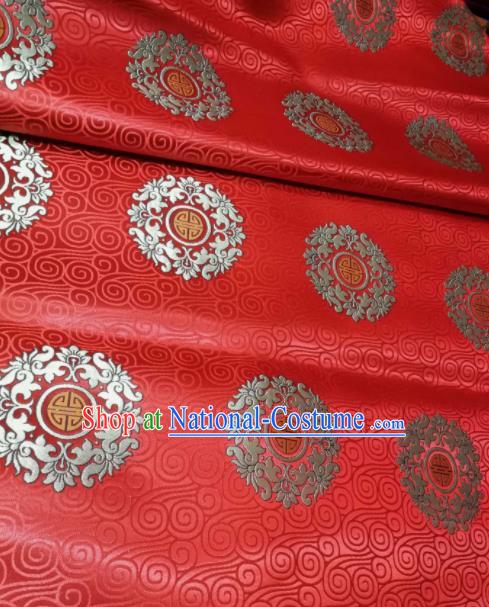 Asian Chinese Wedding Red Satin Classical Pattern Design Brocade Mongolian Robe Fabric Traditional Drapery Silk Material