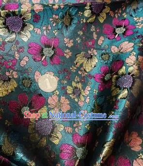 Asian Chinese Dress Peacock Green Satin Classical Flowers Pattern Design Brocade Fabric Traditional Drapery Silk Material