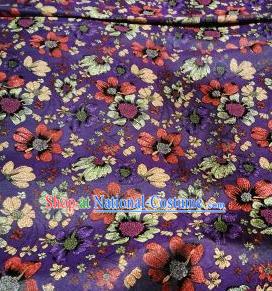 Asian Chinese Dress Purple Satin Classical Flowers Pattern Design Brocade Fabric Traditional Drapery Silk Material