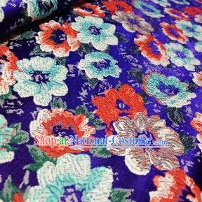 Asian Chinese Dress Royalblue Satin Classical Flowers Pattern Design Brocade Fabric Traditional Drapery Silk Material