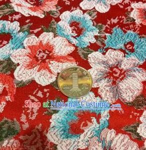 Asian Chinese Dress Red Satin Classical Flowers Pattern Design Brocade Fabric Traditional Drapery Silk Material