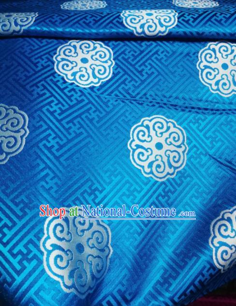 Asian Chinese Satin Classical Pattern Design Blue Brocade Mongolian Robe Fabric Traditional Drapery Silk Material