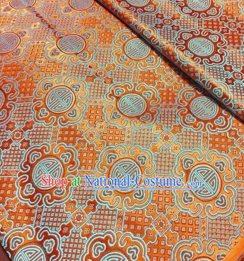 Asian Chinese Orange Satin Classical Pattern Design Brocade Mongolian Robe Fabric Traditional Drapery Silk Material