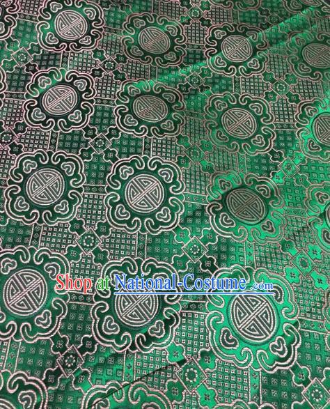 Asian Chinese Green Satin Classical Pattern Design Brocade Mongolian Robe Fabric Traditional Drapery Silk Material