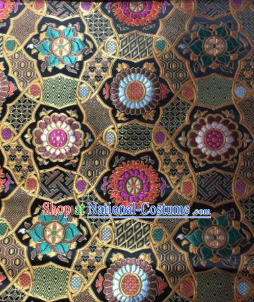 Asian Chinese Black Satin Classical Pattern Design Brocade Mongolian Robe Fabric Traditional Drapery Silk Material