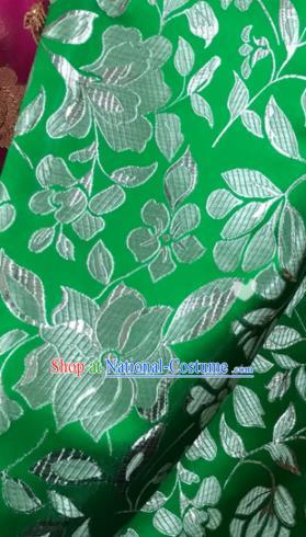 Asian Chinese Cheongsam Green Satin Classical Flowers Pattern Design Brocade Fabric Traditional Drapery Silk Material