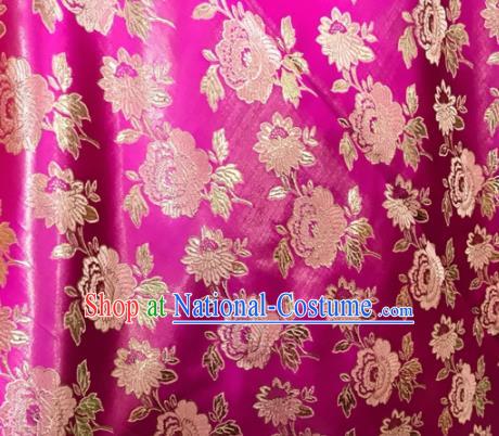 Asian Chinese Dress Rosy Satin Classical Peony Pattern Design Brocade Fabric Traditional Drapery Silk Material