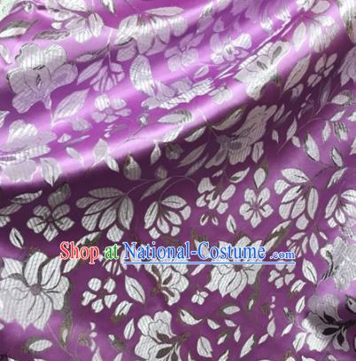 Asian Chinese Cheongsam Purple Satin Classical Flowers Pattern Design Brocade Fabric Traditional Drapery Silk Material