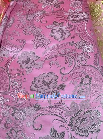 Asian Chinese Cheongsam Pink Satin Classical Peony Pattern Design Brocade Fabric Traditional Drapery Silk Material