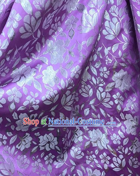 Asian Chinese Cheongsam Purple Satin Classical Flowers Pattern Design Brocade Fabric Traditional Drapery Silk Material