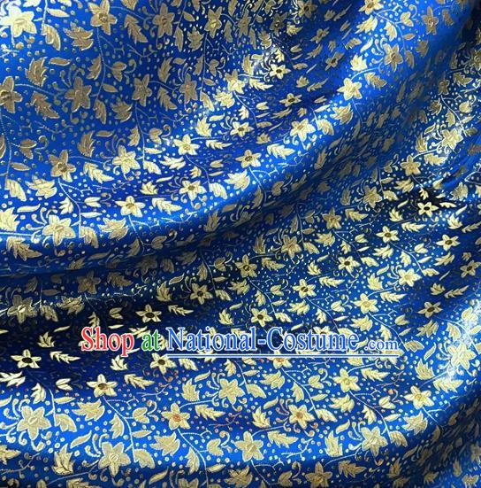 Asian Chinese Cheongsam Blue Satin Classical Pentas Pattern Design Brocade Fabric Traditional Drapery Silk Material