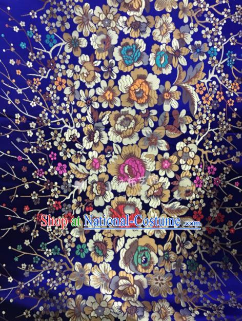 Asian Chinese Cheongsam Satin Classical Flowers Pattern Design Royalblue Brocade Fabric Traditional Drapery Silk Material