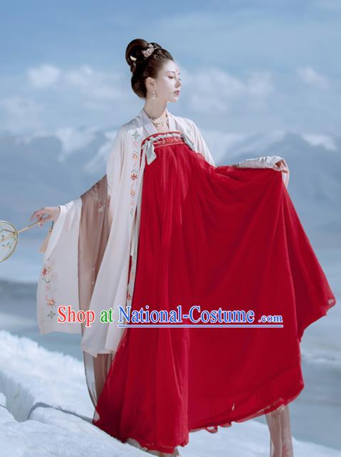 Traditional Chinese Ancient Wedding Embroidered Historical Costume Tang Dynasty Court Princess Red Hanfu Dress for Women