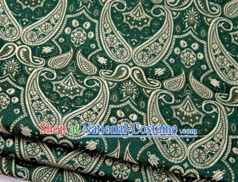 Asian Chinese Fabric Atrovirens Satin Classical Loguat Pattern Design Brocade Traditional Drapery Silk Material