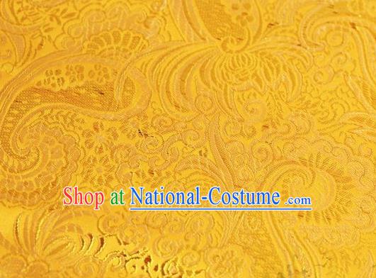 Asian Chinese Fabric Golden Satin Classical Pattern Design Brocade Traditional Drapery Silk Material