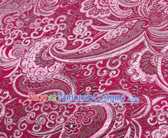 Asian Chinese Fabric Wine Red Satin Classical Pattern Design Brocade Traditional Drapery Silk Material