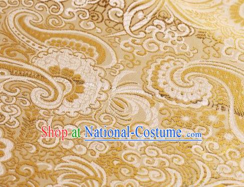 Asian Chinese Fabric Yellow Satin Classical Pattern Design Brocade Traditional Drapery Silk Material