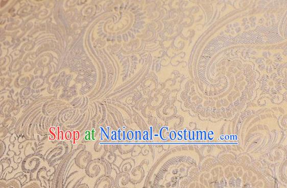 Asian Chinese Fabric Light Yellow Satin Classical Pattern Design Brocade Traditional Drapery Silk Material