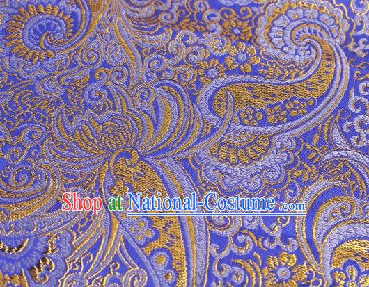 Asian Chinese Fabric Blue Satin Classical Pattern Design Brocade Traditional Drapery Silk Material