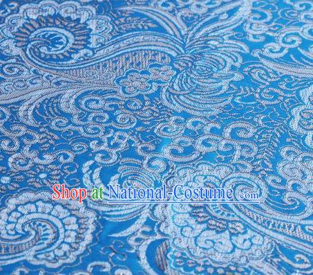 Asian Chinese Fabric Light Blue Satin Classical Pattern Design Brocade Traditional Drapery Silk Material