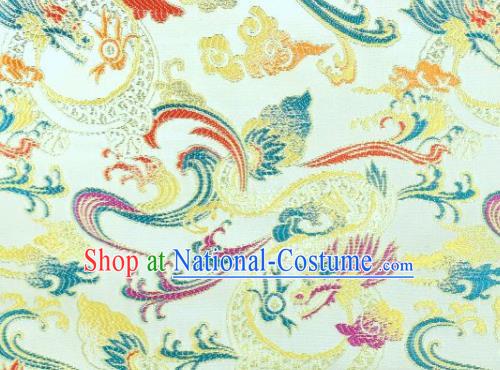 Asian Chinese Fabric White Satin Classical Dragon Pattern Design Brocade Traditional Drapery Silk Material