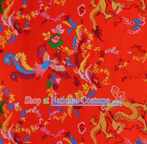 Asian Chinese Fabric Red Satin Classical Dragon Pattern Design Brocade Traditional Drapery Silk Material