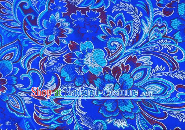 Asian Chinese Fabric Royalblue Satin Classical Peony Pattern Design Brocade Traditional Drapery Silk Material