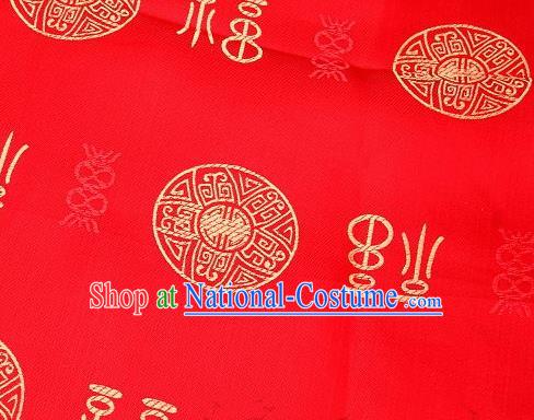 Asian Chinese Red Satin Fabric Classical Lucky Character Pattern Design Brocade Traditional Drapery Silk Material