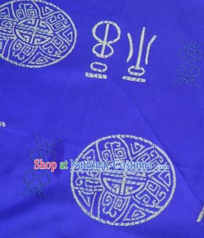 Asian Chinese Royalblue Satin Fabric Classical Lucky Character Pattern Design Brocade Traditional Drapery Silk Material