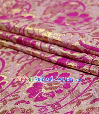 Asian Chinese Rosy Satin Fabric Classical Pattern Design Brocade Traditional Drapery Silk Material