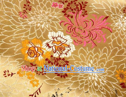 Asian Chinese Classical Peony Chrysanthemum Pattern Design Golden Satin Fabric Brocade Traditional Drapery Silk Material