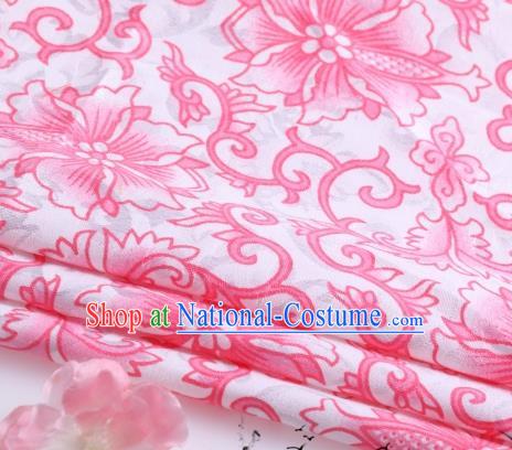 Asian Chinese Classical Pink Flowers Pattern Design Satin Fabric Brocade Traditional Drapery Silk Material