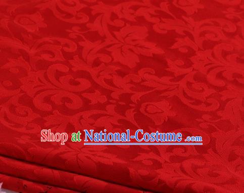 Asian Chinese Classical Chrysanthemum Leaf Pattern Design Red Satin Fabric Brocade Traditional Drapery Silk Material