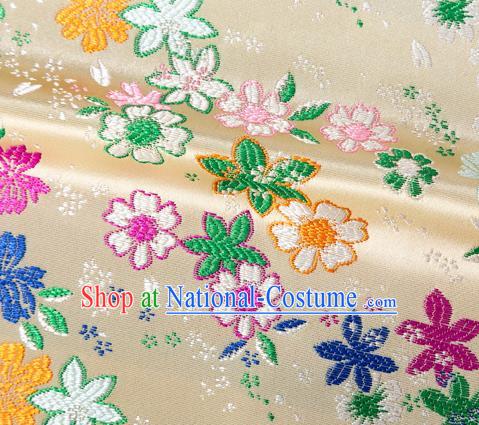 Asian Japanese Kimono Fabric Classical Flowers Pattern Design Beige Brocade Traditional Drapery Silk Material